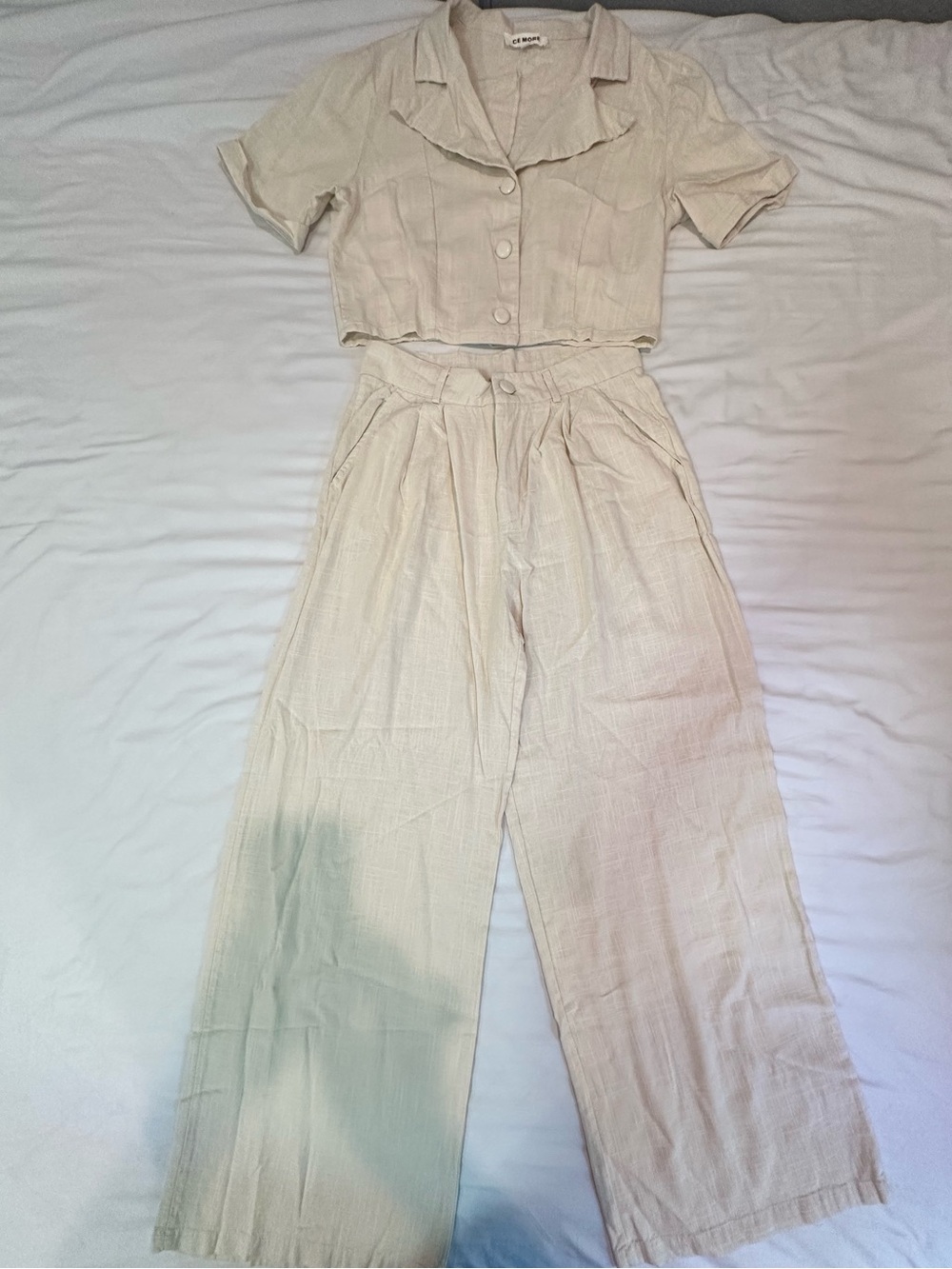Vici Cream Linen-Blend Crop Top & Wide-Leg Pants Set